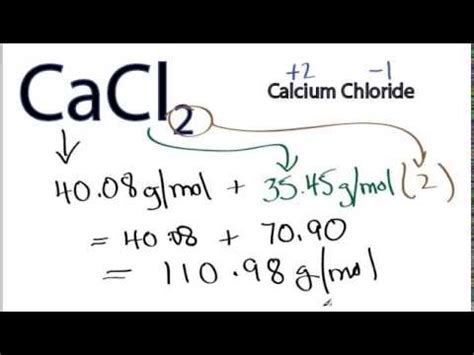 Molar mass of cacl2 - 3. Compute Mass of Each Element. Multiply the number of atoms by the atomic weight of each element found in steps 1 and 2 to get the mass of each element in CaCl2*3H2O: Molar Mass (g/mol) Ca (Calcium) 1 × 40.078 = 40.078. Cl (Chlorine) 2 × 35.453 = 70.906. 